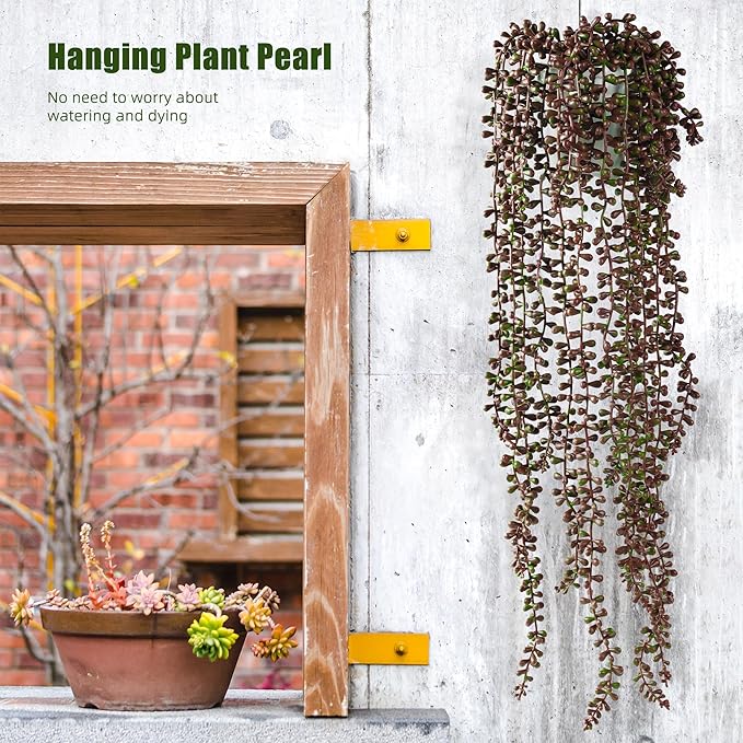 9PCS Orange Artificial Succulents Hanging Plants,27.5 Inch Fake String of Pearls Greenery Plants 5 Branches for Autumn Home Garden Office Party Balcony Wall Indoor Outdoor Fall Dec, Orange