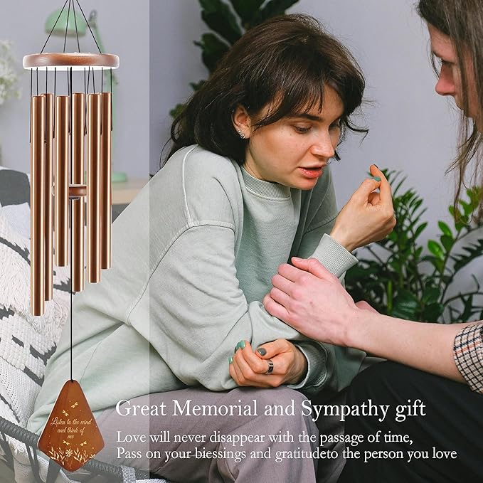 Memorial Sympathy Wind Chimes for Outside, Dragonfly Wind Chimes for Loss of Loved One Mother Father, Bereavement/Condolence/Funerary/Remembrance Gift Idea,32inch Wooden,Brown