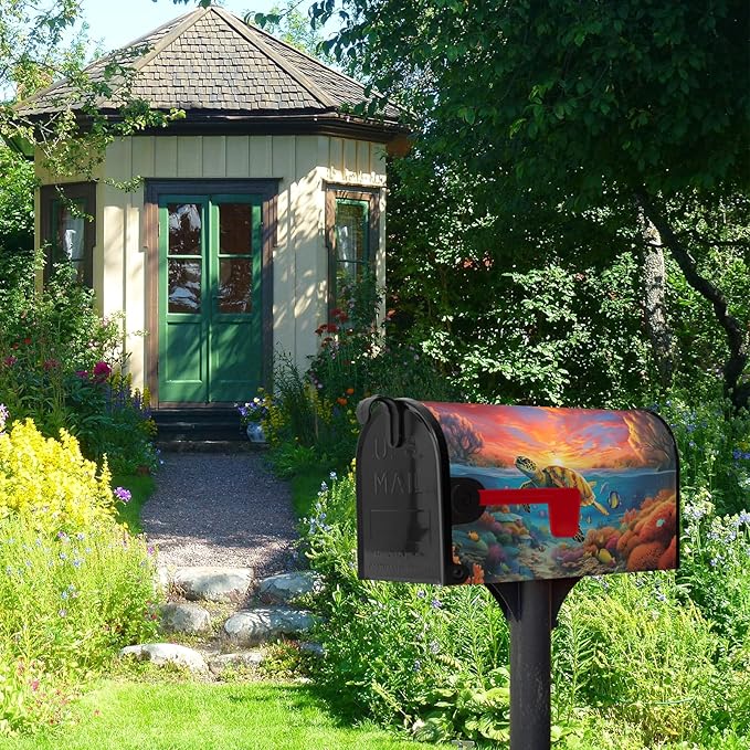 Sea Turtle Mailbox Covers Magnetic Large Size Ocean Animals Mail Box Post Cover Summer Mail Box Wraps Mailbox Decor Waterproof for Garden Yard Oversized 25.5 X 21 Inch