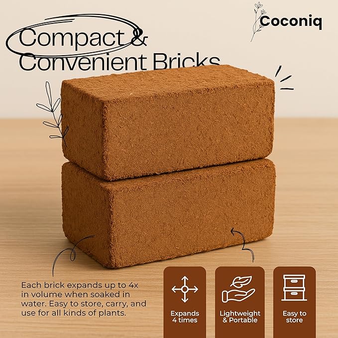 Coco Coir Block 4 Blocks (40 Pounds) - Large Compressed Coconut Fiber Brick for Potting, Gardening, Planting, Seed Starting, Indoor & Outdoor Plants