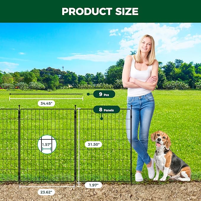 FXW Decorative Garden Fence for Yard - 32in(H) x 15.7ft(L) 8 Panels - Metal Fencing Panels - Animal Barrier Border for Dogs & Rabbits, Flower & Plant Edging