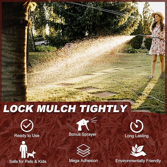 Mulch Glue - 64oz / 0.5 Gallon Landscape Adhesive Gravel Binder Glue with Applicator for Landscaping Concentrate Covers, Garden - Ready to Use Non Toxic Mulch Stabilizer for Pea Gravel, Stones, Bark