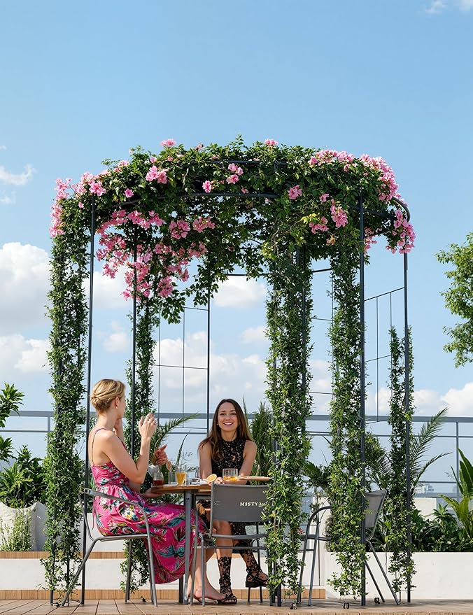 8.8 FT Birdcage Shape Garden Arch,Pergola Pavilion for Climbing Plants Outdoor,Steel Wedding Arches for Ceremony Party,Metal Garden Arbor for Patio,Backyard,Black