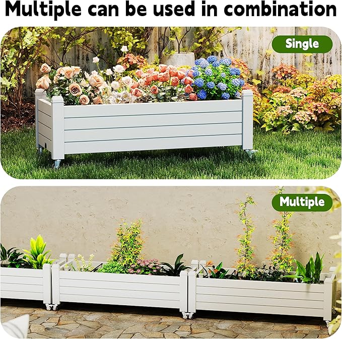 EasyUp Horticulture Garden Bed, Divisible Resin Planter Box for Backyard, Patio, Balcony, with 4 Legs and 4 Swivel Lockable Wheels(Ashen,43.31 * 17.72 * 17.56)