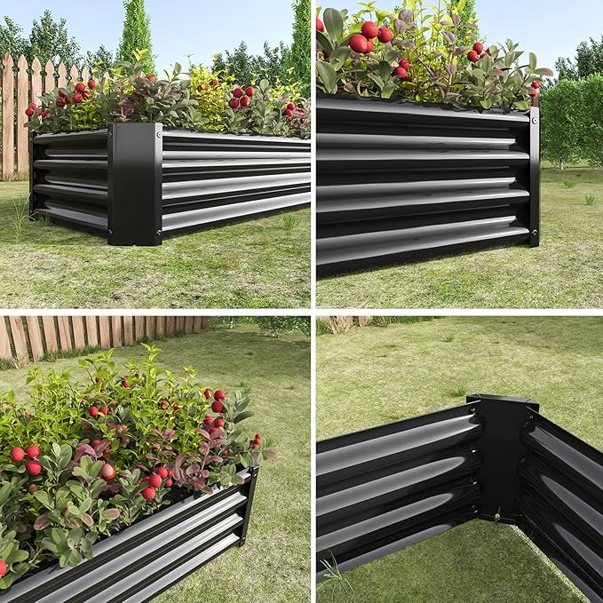 Galvanized Raised Garden Bed for Vegetables,Planter Raised Garden Boxes Outdoor,Metal Raised Garden Beds Steel Kit for Vegetables Flower Herb Patio Black Rectangle