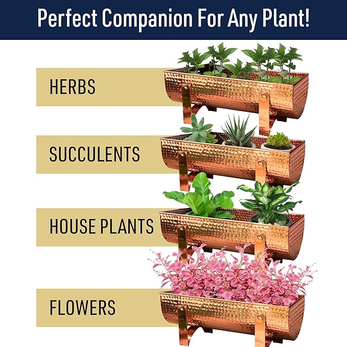 Kings County Tools Copper Window Planter Box for Indoor and Outdoor Use - 15.5” Rectangle Flower Pots Outdoor Planters with Water-Resistant Solid Copper - Beautiful Pots for Plants