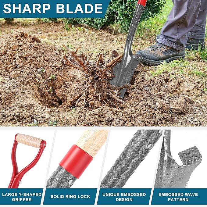 Digging Spade and Shovel - Drain, Transplanting, Trenching - 44 Inch Blade