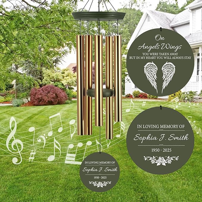 ASTARIN Custom Wind Chimes Memorial, Condolences Gift for Loss Husband Wife Son, Care Package for Grieving Friend, Garden Deep Tone Sympathy Wind Chimes(Produced in USA)