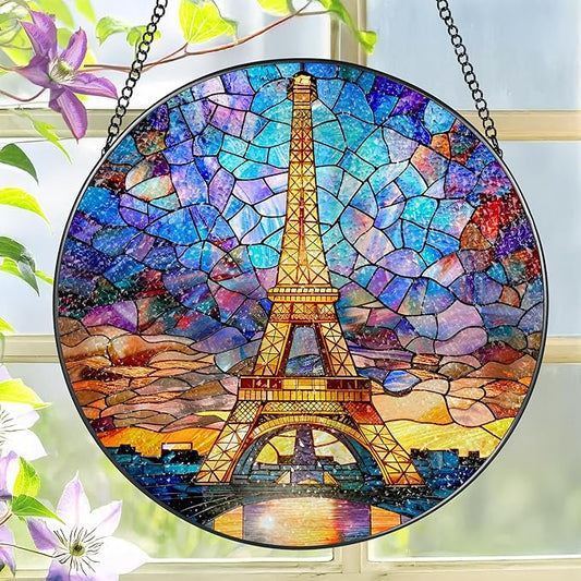Eiffel Tower Sun Catcher, 8 Inch Stained Glass Suncatcher, Stained Glass Window Hanging, Eiffel Tower Indoor Decor, Idea Gift, Gift Exchange
