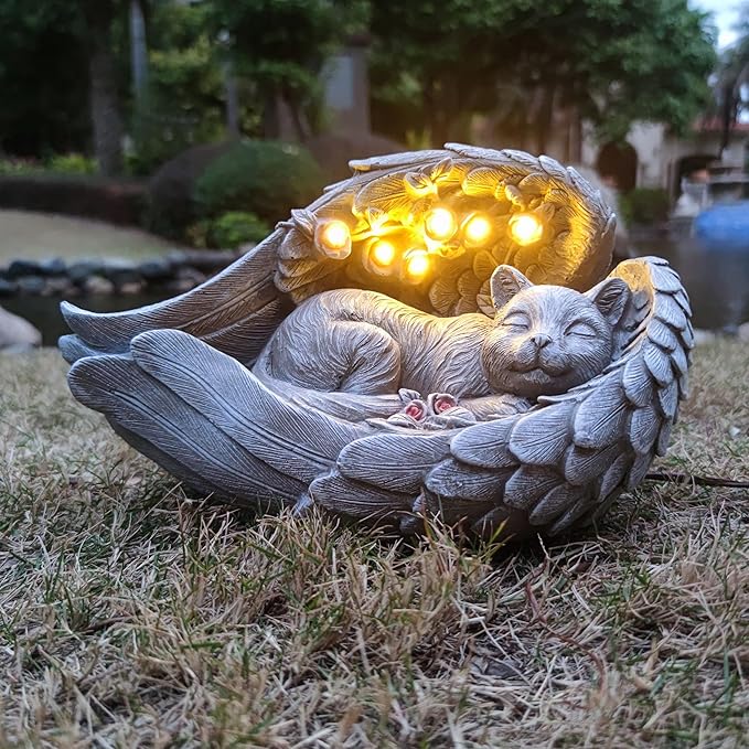 Solar Cat Garden Statues Outdoor Décor-Cat Figurines Solar LED Light Lawn Ornaments - Yard Decorations for Patio, Balcony, Backyard -Unique Birthday House Warming Gifts for Mom
