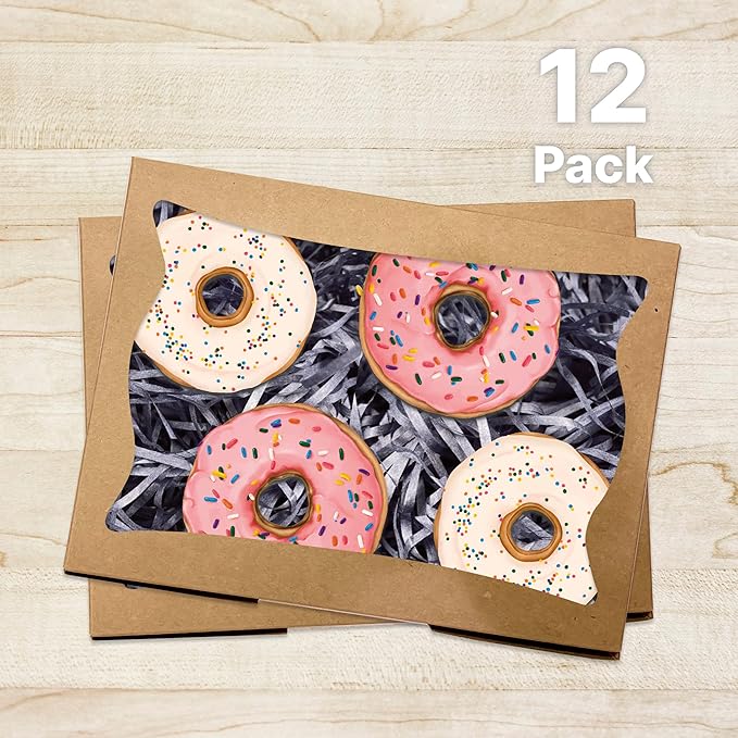 G GAMERIEND Kraft Paper Bakery Boxes - 12-Pack Pastry Boxes with Window for Cookies, Chocolate Covered Strawberries, Macarons, and Muffins, Dessert Disposable Packaging 8 x 6 x 2.5 Inches