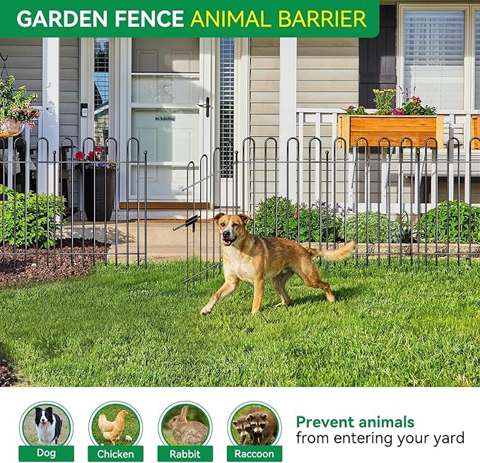 5 Panels Decorative Garden Fence with Gate, 32 in (H) x 10.8 ft (L) Metal Thick Tube No Dig Dog Fence Outdoor for Yard, Rustproof Tall Animal Barrier Fencing, Garden Edging Border for Yard, Patio