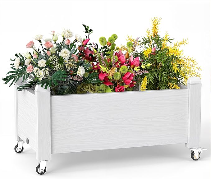 EasyUp Horticulture Garden Bed with Legs, Divisible Resin Planter Box for Backyard, Patio, Balcony, with 4 Legs, 4 Swivel Lockable Wheels(Ashen,30.04 * 17.72 * 17.56)