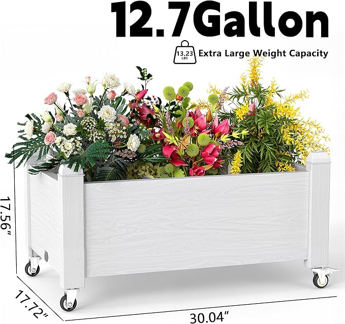 EasyUp Horticulture Garden Bed with Legs, Divisible Resin Planter Box for Backyard, Patio, Balcony, with 4 Legs, 4 Swivel Lockable Wheels(Ashen,30.04 * 17.72 * 17.56)