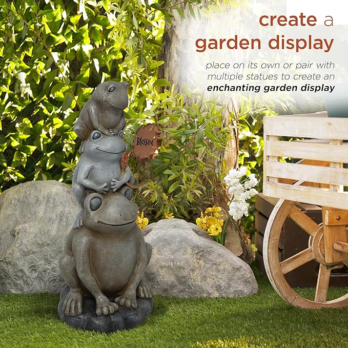 Alpine Corporation ZEN910 Stacked Frogs Outdoor Statue Weatherproof Garden Sculpture, 18" Tall, Gray