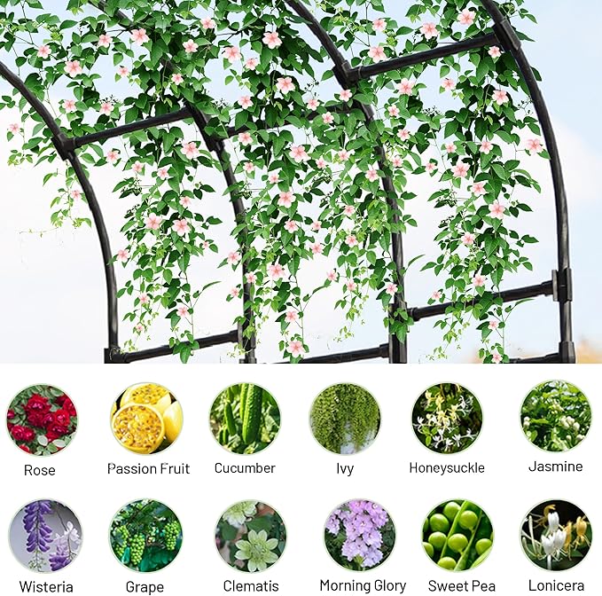 Twira Half Side Garden Arch Trellis, 7.9FT Metal Arbor Trellis for Climbing Plants Outdoor, Black Half Arch Wedding, Garden Archway Arbors and Trellises Decoration for Lawn, Patio, Backyard