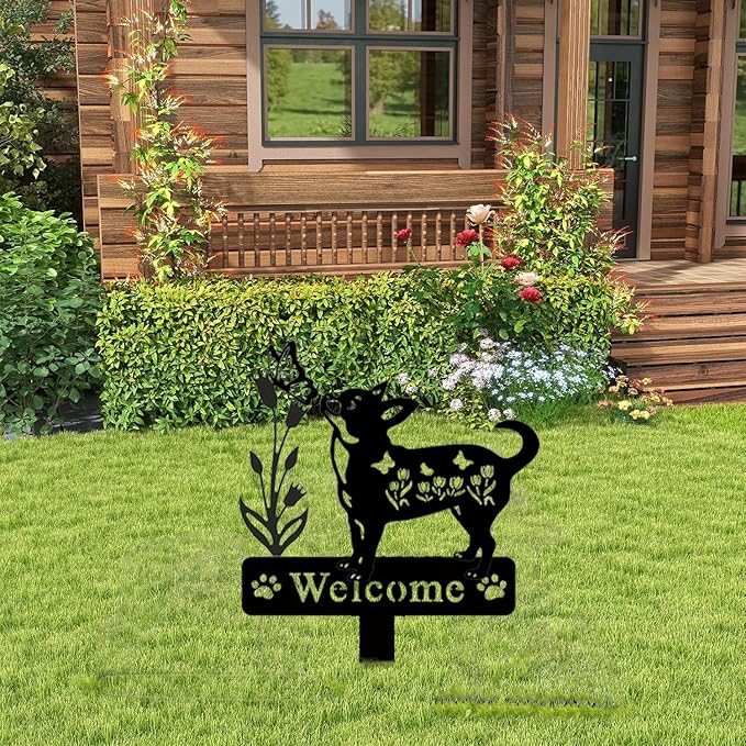 Dog Metal Decorative Garden Stakes Dog Gifts for Women Men Mom Birthday Black Silhouette Statues for Outside Garden Decor Yard Art Patio Lawn Ornaments Outdoor Decor 13.78 * 11.81inc