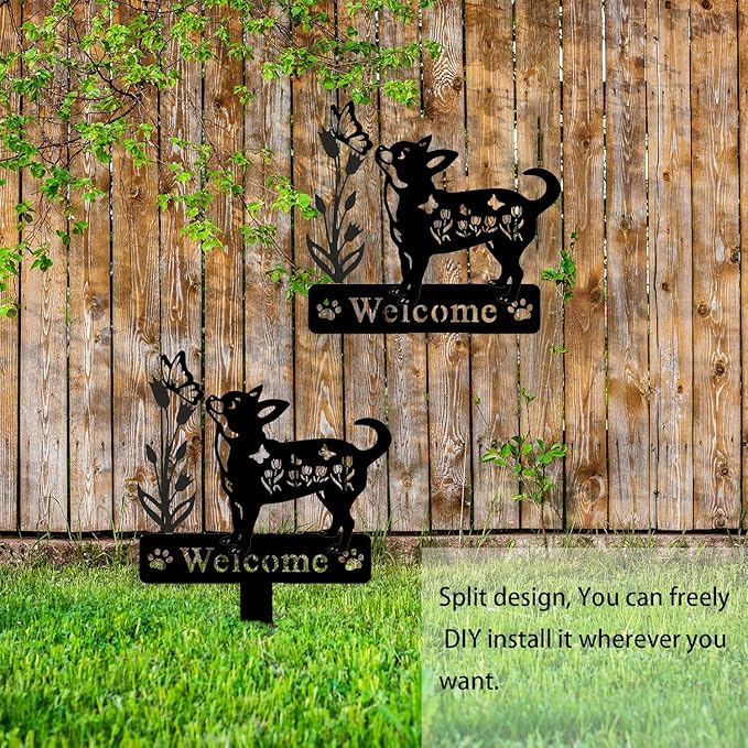 Dog Metal Decorative Garden Stakes Dog Gifts for Women Men Mom Birthday Black Silhouette Statues for Outside Garden Decor Yard Art Patio Lawn Ornaments Outdoor Decor 13.78 * 11.81inc