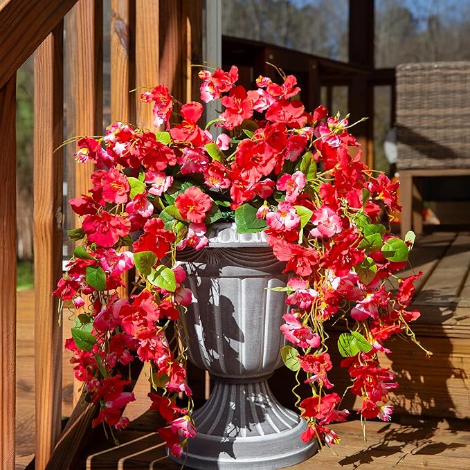 Artificial Hibiscus Fake Hanging Flowers Plants for Outdoors Spring Decoration, 2pcs Faux Silk Outside Hibiscus Long Trailing Vines Realistic UV Resistant for Front Door Planter Porch Patio Yard Urn
