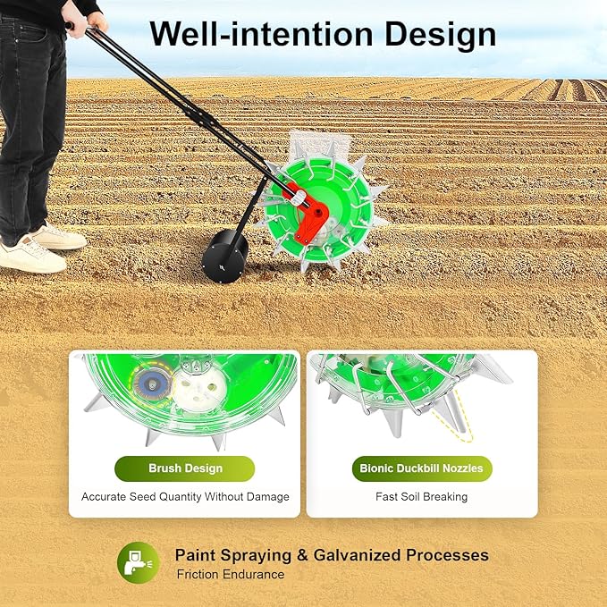 Hand-Push Roller Seed Sower, 12 Holes Garden Push Seeder Planter, Portable Manual Seed Planter for Planting Corn Cotton Soybean Peanut Mung Beans etc, 13.5cm/5.31 in Spacing
