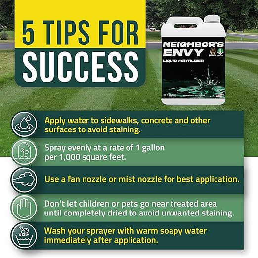 PetraMax Neighbor’s Envy Grass Fertilizer for Lawn & Garden, 1 Gallon Covers up to 16,000 sq.ft. 7-in-1 Liquid Lawn Fertilizer Concentrate for Deep Green Turf - Includes Nitrogen/Iron/Humic/Sea Kelp