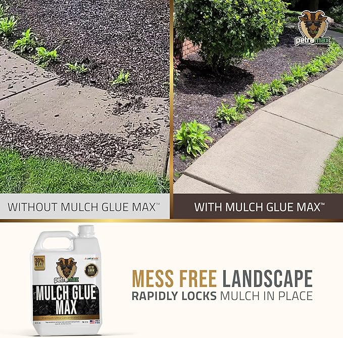 PetraMax Mulch Glue for Landscaping Rocks Max Concentrate, Non-Toxic Pea Gravel Binder, Mulch and Rock Glue for Landscaping, Landscape Rock and Gravel Stabilizer - Dries Clear Fast Dry (Max, 32oz)
