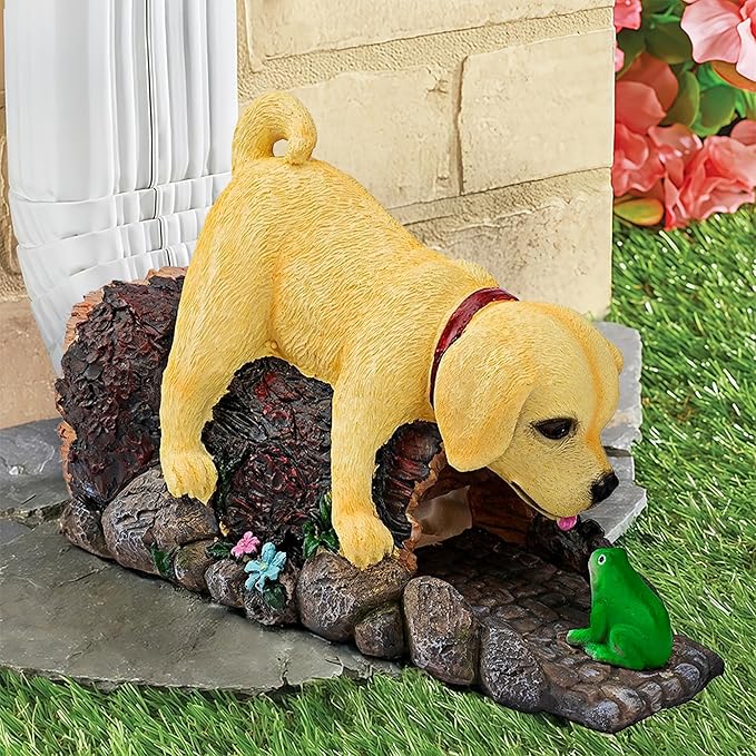 Real Dog Gutter Downspout Extender Statue, Garden Animal Decor Gutter Extension, Splash Block, Eco-Friendly Resin, Outdoor Decor Sculpture, Gutter Diverter Rain Perfect for 3"x4" Downspout
