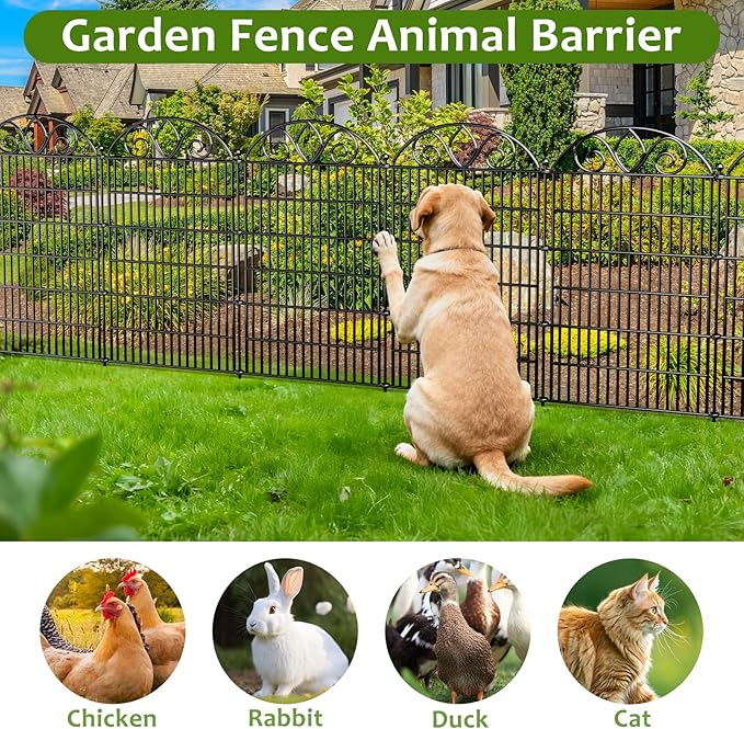 10 Panels No Dig Tall Garden Fence Panel – 34" H X 22' L Rustproof Metal Dog Fence Outdoor for Yard, Decorative Animal Barrier Fence for Pet, Garden Border, Patio, Flower Beds| Temporary Fencing