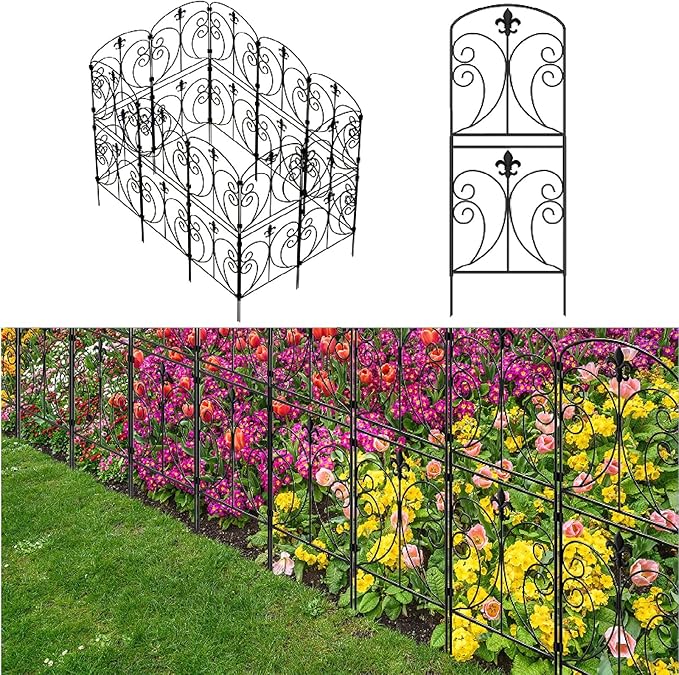 Decorative Garden Fence 15 Pack, 37.5in(H) x 16ft(L) Animal Barrier Fence, Rustproof Metal Fencing for Yard, Dog Rabbits Wire Section Garden Edging Border for Yard Patio Garden, Arched