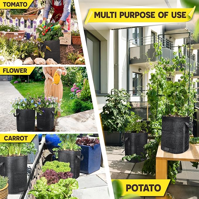 [Upgraded] 2PCS 20-Gallon Potato Grow Bags with Unique Harvest Window, Visible Window, Garden Planting Bag with Reinforced Handle, Nonwoven Fabric Pots for Tomato, Potato Growing Container - Black