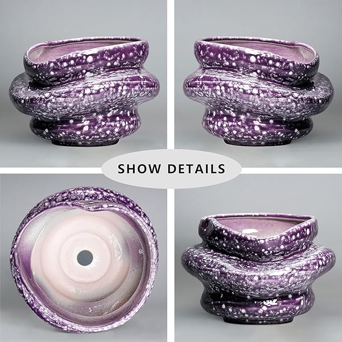 Ceramic Pots for Plants - 11 Inch Ceramic Plant Pots Indoor with Drainage Hole, Unique Planters for Indoor Outdoor Plants, Decorative Planter, Garden Room Decor, Housewarming Gifts, Purple