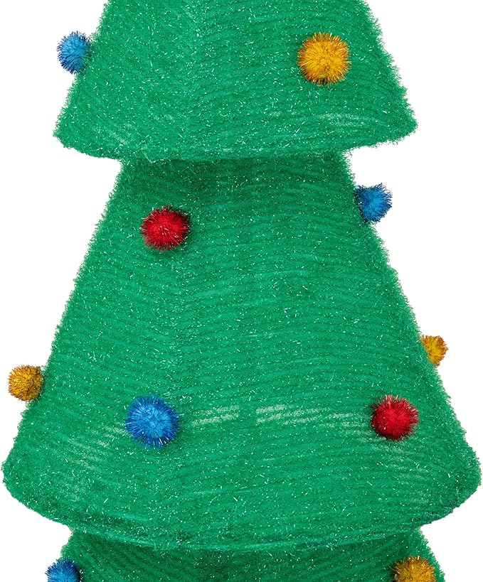 SUNJOY 6.4 FT Jumbo Christmas Lighted Tree, 3D Tinsel Santa Holiday Tree Outdoor Garden Yard Lawn Festive Holiday Decoration with Lights for Indoor & Outdoor