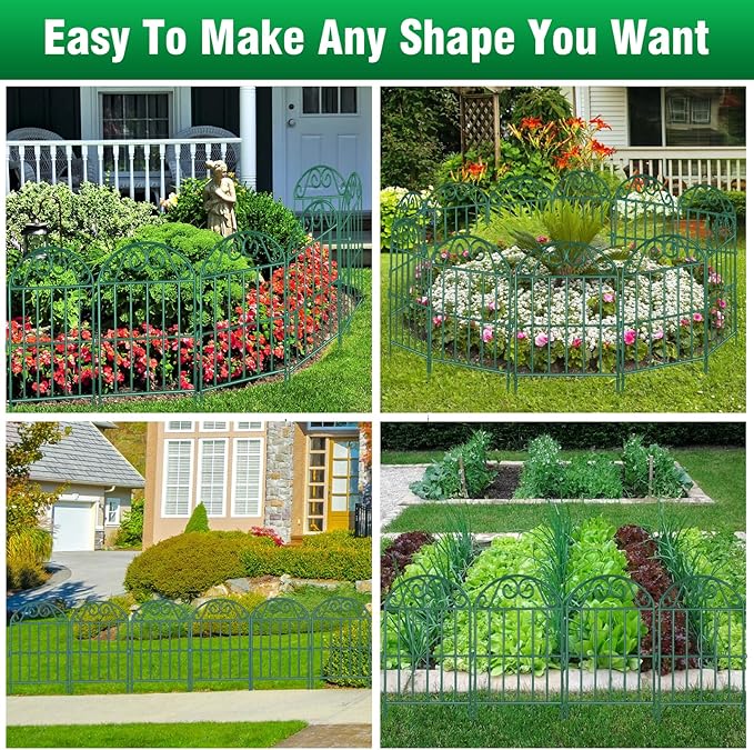 ADAVIN 20 Panels Collapsible Garden Fence Animal Barrier,22 Ft(L) x 24 in(H) Rustproof Metal Wire Panel Border for Dogs Rabbits, Arched Flower Edging for Landscape Patio Yard Outdoor Decor, Green