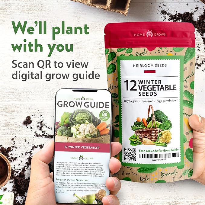 HOME GROWN 12 Winter Vegetable Seeds Heirloom,Fall & Winter Vegetable Seeds for Planting Home Garden: Bean, Beet, Broccoli, Cabbage, Carrot, Cauliflower, Kale,Parsnip,Squash,Chard & More
