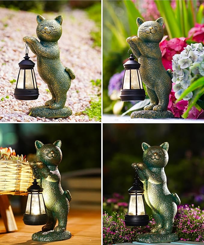 Nacome Christmas Cat Outdoor Statues for Garden: Outside Decor with Lantern Clearance for Yard Art Lawn Ornaments Porch Patio Balcony - Birthday Gifts for Grandma Mom Women