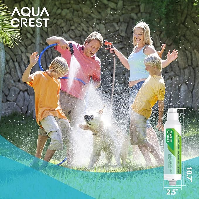 AQUACREST Garden Hose Water Filter for Plants, Greatly Reduces Chlorine, Odor, Improve Plants Health, Ideal for Organic Gardening, Farming and Pets, with Hose Protector