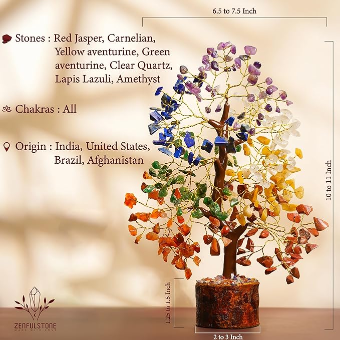 7 Chakra tree of life Crystal Healing Money Tree for Home Living Decor, Office Desk Decor | Handmade Feng Shui Bonsai for Positive Energy, Wealth & Good Luck | Birthday Gifts for Men, Women, Mom