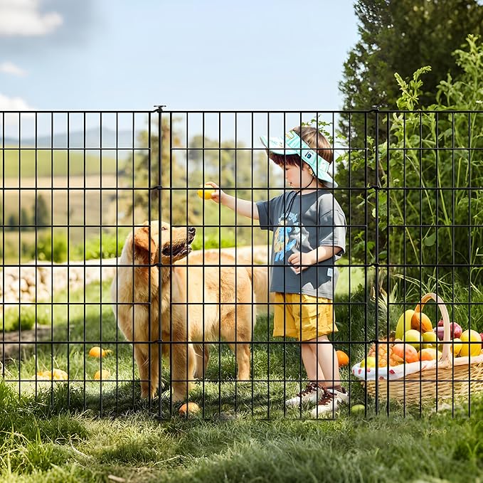 Garden Fence 40 inch H x 28 inch W (10 Panels, Total Length 23 ft) Metal Decorative Fence No Dig Rustproof Animal Barrier Fencing for Dog, Rabbits, and Patio,Yard