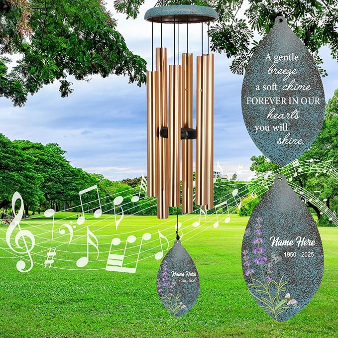 ASTARIN Personalized Sympathy Wind Chimes, Memorial Gifts Wind Chimes, Deep Tone Windchime for Loss of Loved Ones Mom/Dad/Friends, Outdoor Garden Decor