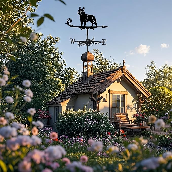 French Bulldog Weather Vane, Black Metal Dog Weathervane Roof Mount, Wind Direction Indicators Wind Measuring Tool Outdoor, Wind Vane Ornament Decoration for Shed Garden Yard Farmhouse Patio Decor