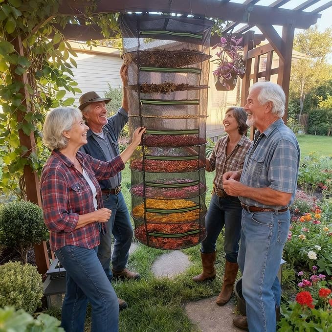 Herb Drying Rack for Seed 6 Tier,Flower Bud Drying Rack Net,Weed Dryer Rack,6 Layer Mesh Hanging Plant Dryer,Outdoor Plant Dry Net Hanging Tea,Bacon Sausage Dryer Net with Zipper Opening
