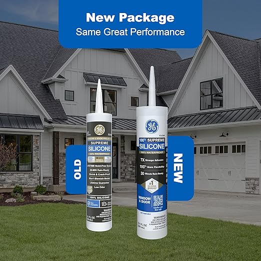GE All Purpose Silicone Caulk, Clear, 10 fl oz Cartridge, 12 Pack - 100% Waterproof Silicone Sealant, Stronger Adhesion, Freeze & Sun Proof