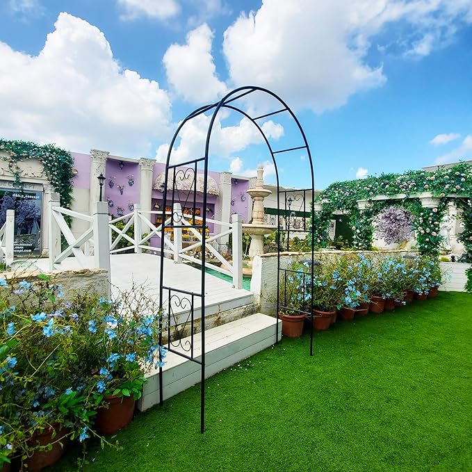 6.9ft H X 4.1ft W Metal Garden Arch Trellis, Garden Arbor for Climbing Plants, Wedding Arch Arbor for Lawn, Party, Backyard Decoration, Black