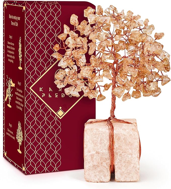 Crystal Tree for Birthday Gifts for Women, Handmade Raw Crystal Base Citrine Chakra Healing Crystal Tree of Life for Positive Energy, Money, Good Luck, Christmas Décor, Home and Office Decor