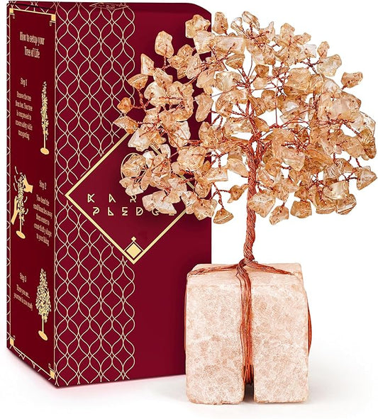 Crystal Tree for Birthday Gifts for Women, Handmade Raw Crystal Base Citrine Chakra Healing Crystal Tree of Life for Positive Energy, Money, Good Luck, Christmas Décor, Home and Office Decor