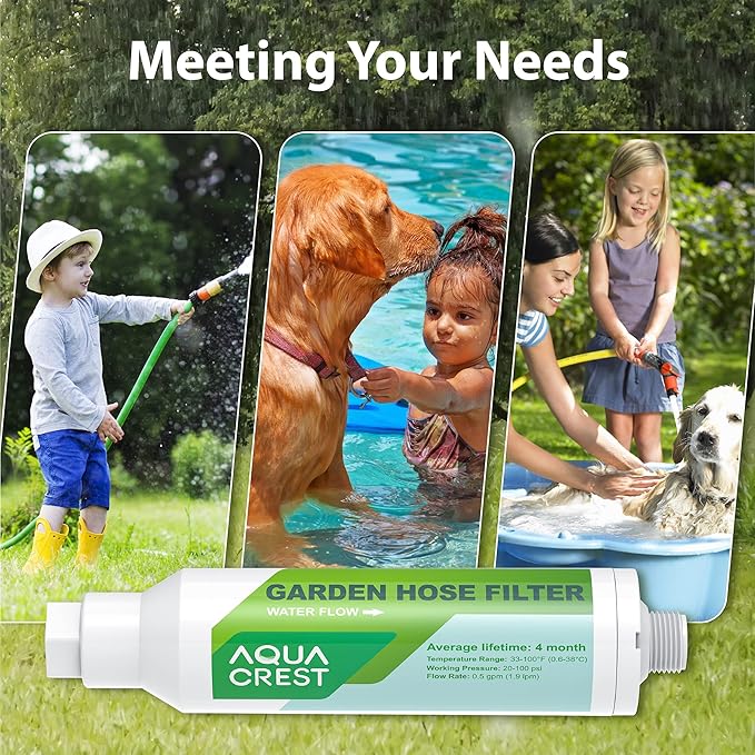 AQUACREST Garden Hose Water Filter for Plants, Greatly Reduces Chlorine, Odor, Improve Plants Health, Ideal for Organic Gardening, Farming and Pets, with Hose Protector