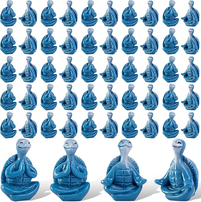 Watayo 48 Pcs Mini Sea Turtle Meditation Yoga Figurines, Miniature Zen Yoga Turtle Resin Statue, Coastal Beach Tiny Meditating Turtles Decor for Home Office Table Garden Decor Gifts DIY Crafts