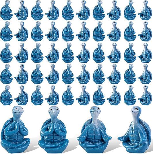 Watayo 48 Pcs Mini Sea Turtle Meditation Yoga Figurines, Miniature Zen Yoga Turtle Resin Statue, Coastal Beach Tiny Meditating Turtles Decor for Home Office Table Garden Decor Gifts DIY Crafts