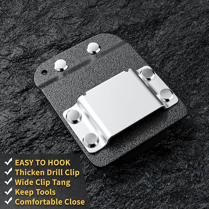 Kingson Drill Holder for Tool Belt, Quick-Release Clip, Fits Up to 2" Belts - Compatible with Dewalt, Milwaukee, Ryobi Cordless Drills, Impact Drivers, and Nailers