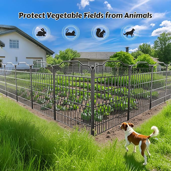 Bepatio 10 Panels Tall Garden Fence with Latch, 40in (H) x 23.1ft (L) Dog Fence Outdoor for Yard, Arc Metal Fencing Panels, Animal Barrier Fencing for Outdoor, Patio, Flower Bed